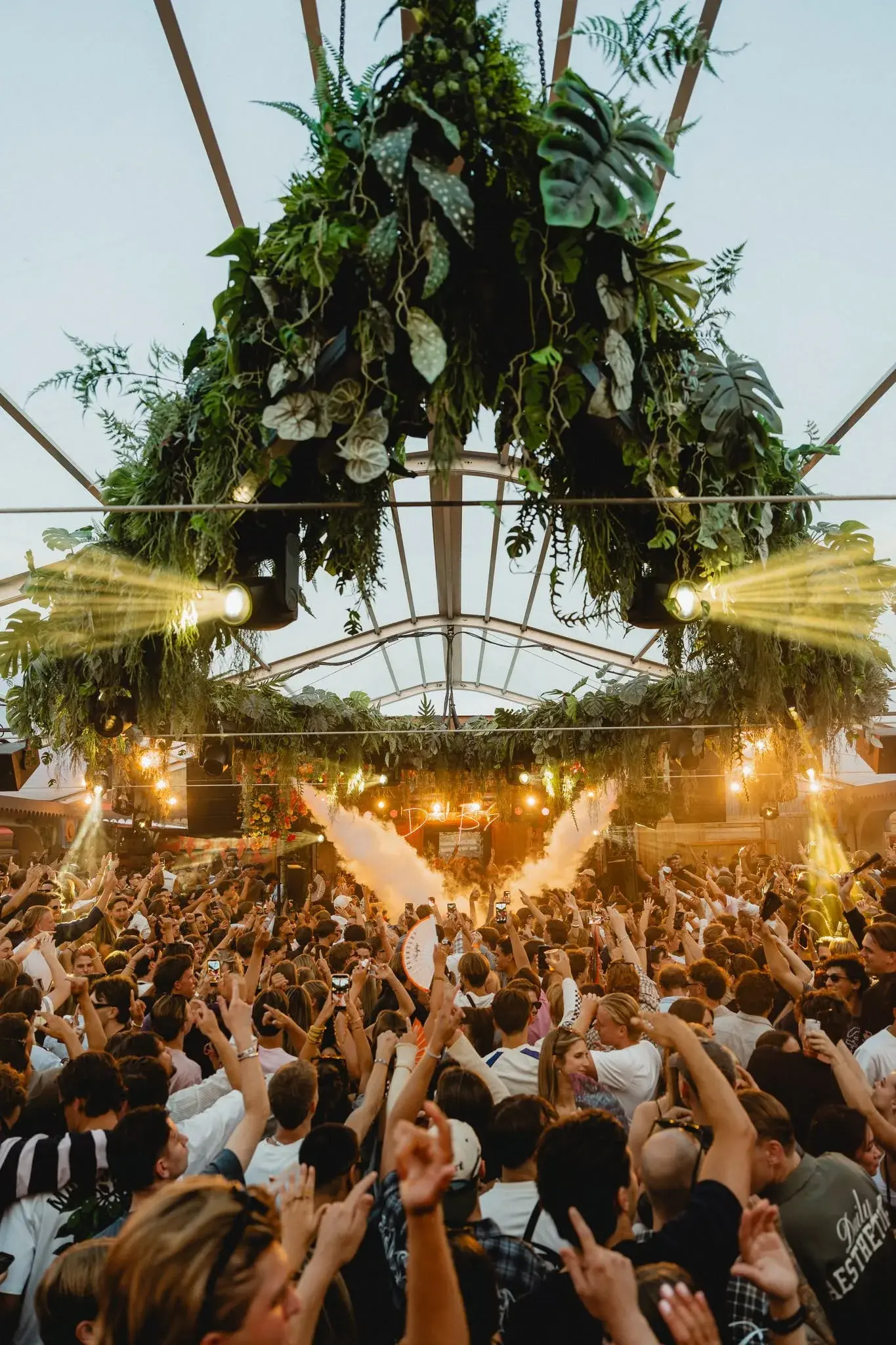 Colorado Charlie fans dancing beneath the venue’s greenery and warm lights