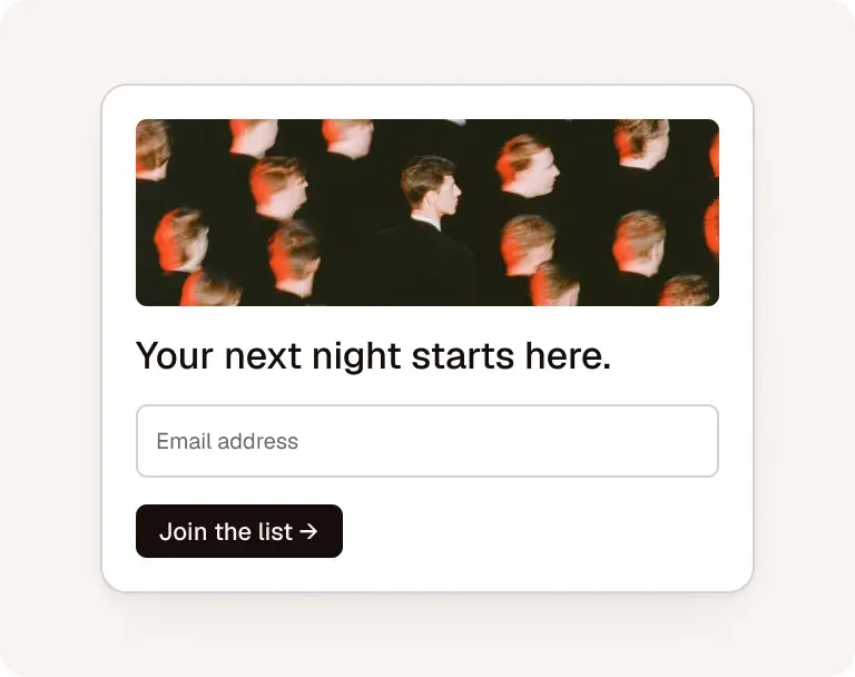 A registration page collecting emails before tickets go on sale